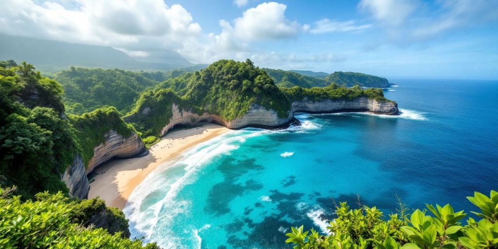 Pantai tersembunyi di Bali dengan air jernih dan tebing.