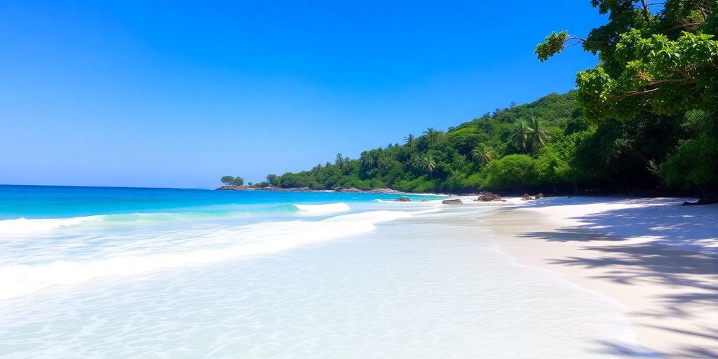 Pantai tersembunyi Bali dengan pasir putih dan air jernih.